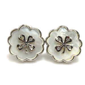 CHANEL Clover Earrings, Metal/Shell, Silver/White, Women's, e61206a